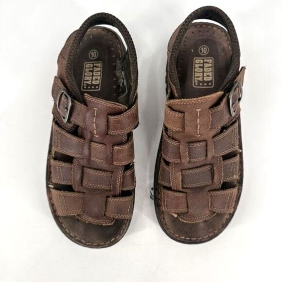 Y2K Faded Glory Mens Leather Chunky Fisherman Sandals Brown Size 10 Vintage - Picture 4 of 8